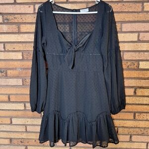 Thats So Fetch Size 10 Black Dot Textured Sheer Sleeve/Back Dress